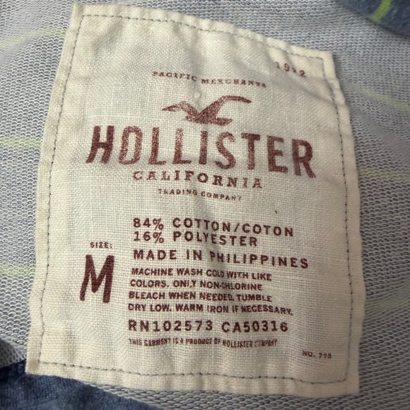 Hollister Babydoll Hoodie M Blue Green Striped V-Neck Elbow Sleeve Y2K McBlng